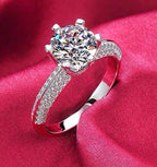 Luxury Pure 18K White Gold Color Tibetan Silver Ring round Clear 5A Zircon Engagement Wedding Band Bridal Jewelry Gift for Women