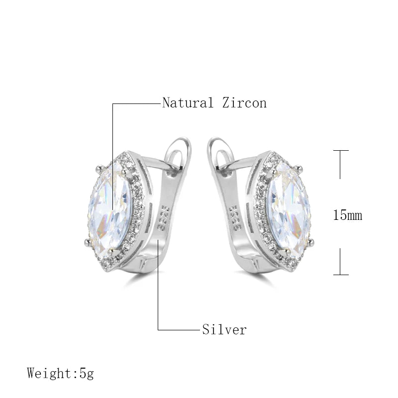 Luxury Simple Natural Zircon Stud Earrings for Women Fashion 925 Silver Bridal Wedding Earrings OL Crystal Jewelry Gifts