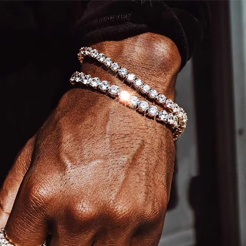 Hip Hop Iced Out 3/4/5Mm Crystal Tennis Bracelet for Men Homme Trendy Punk Zirconia Men'S Chain on the Hand Streetwear Jewelry