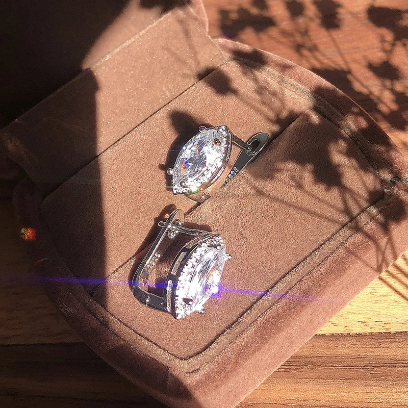 Luxury Simple Natural Zircon Stud Earrings for Women Fashion 925 Silver Bridal Wedding Earrings OL Crystal Jewelry Gifts