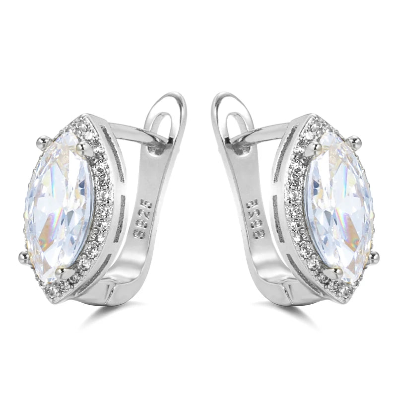 Luxury Simple Natural Zircon Stud Earrings for Women Fashion 925 Silver Bridal Wedding Earrings OL Crystal Jewelry Gifts