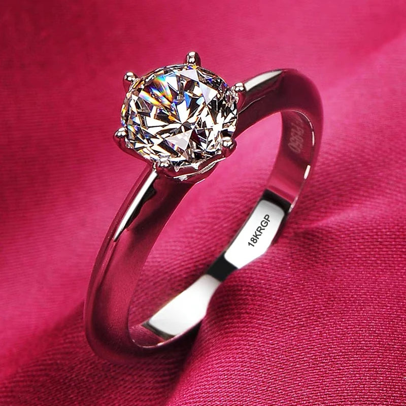 Luxury Pure 18K White Gold Color Tibetan Silver Ring round Clear 5A Zircon Engagement Wedding Band Bridal Jewelry Gift for Women