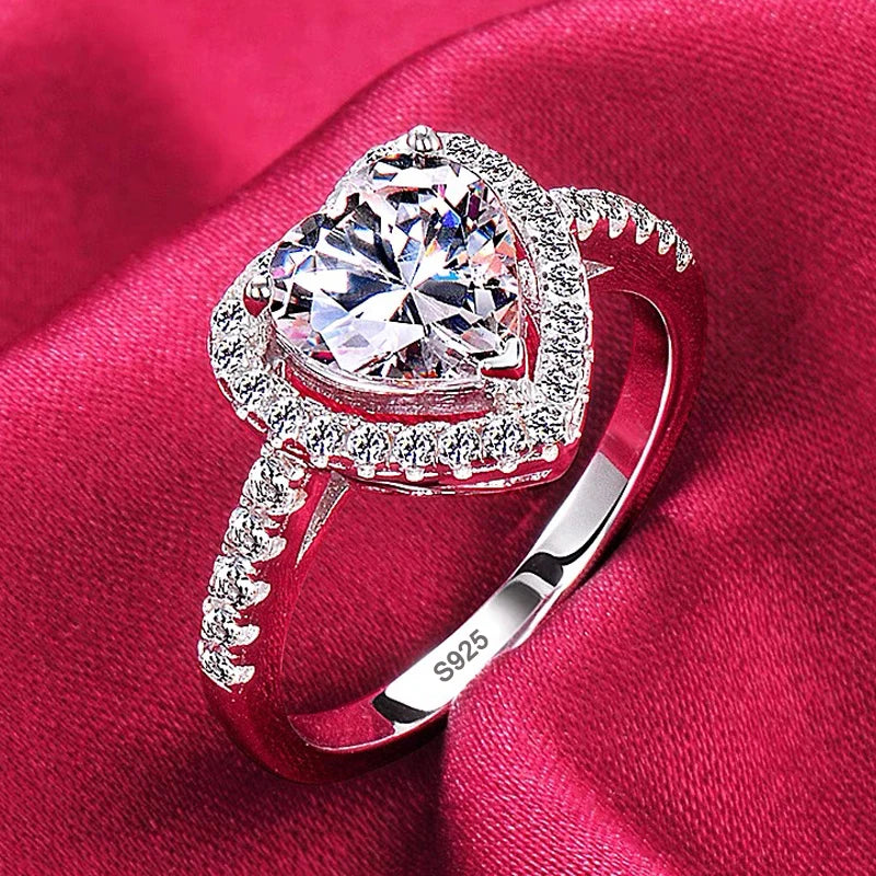 Luxury Pure 18K White Gold Color Tibetan Silver Ring round Clear 5A Zircon Engagement Wedding Band Bridal Jewelry Gift for Women