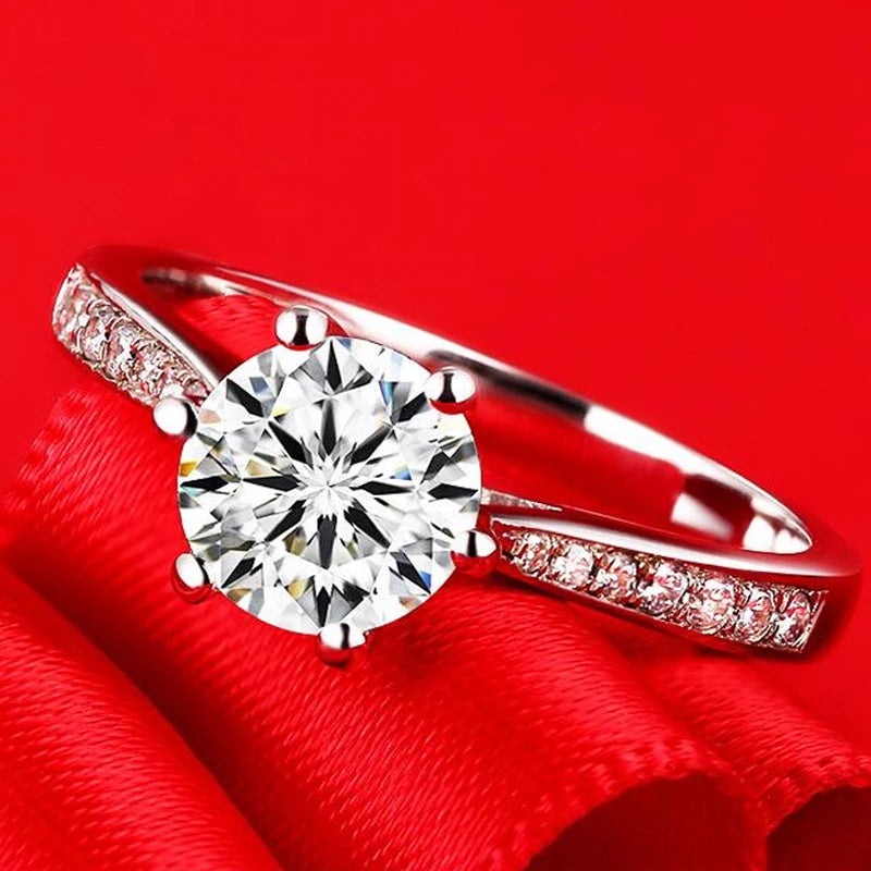 Luxury Pure 18K White Gold Color Tibetan Silver Ring round Clear 5A Zircon Engagement Wedding Band Bridal Jewelry Gift for Women