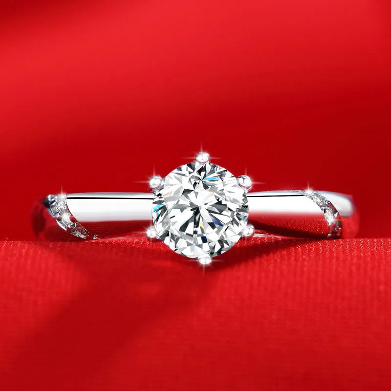 Luxury Pure 18K White Gold Color Tibetan Silver Ring round Clear 5A Zircon Engagement Wedding Band Bridal Jewelry Gift for Women