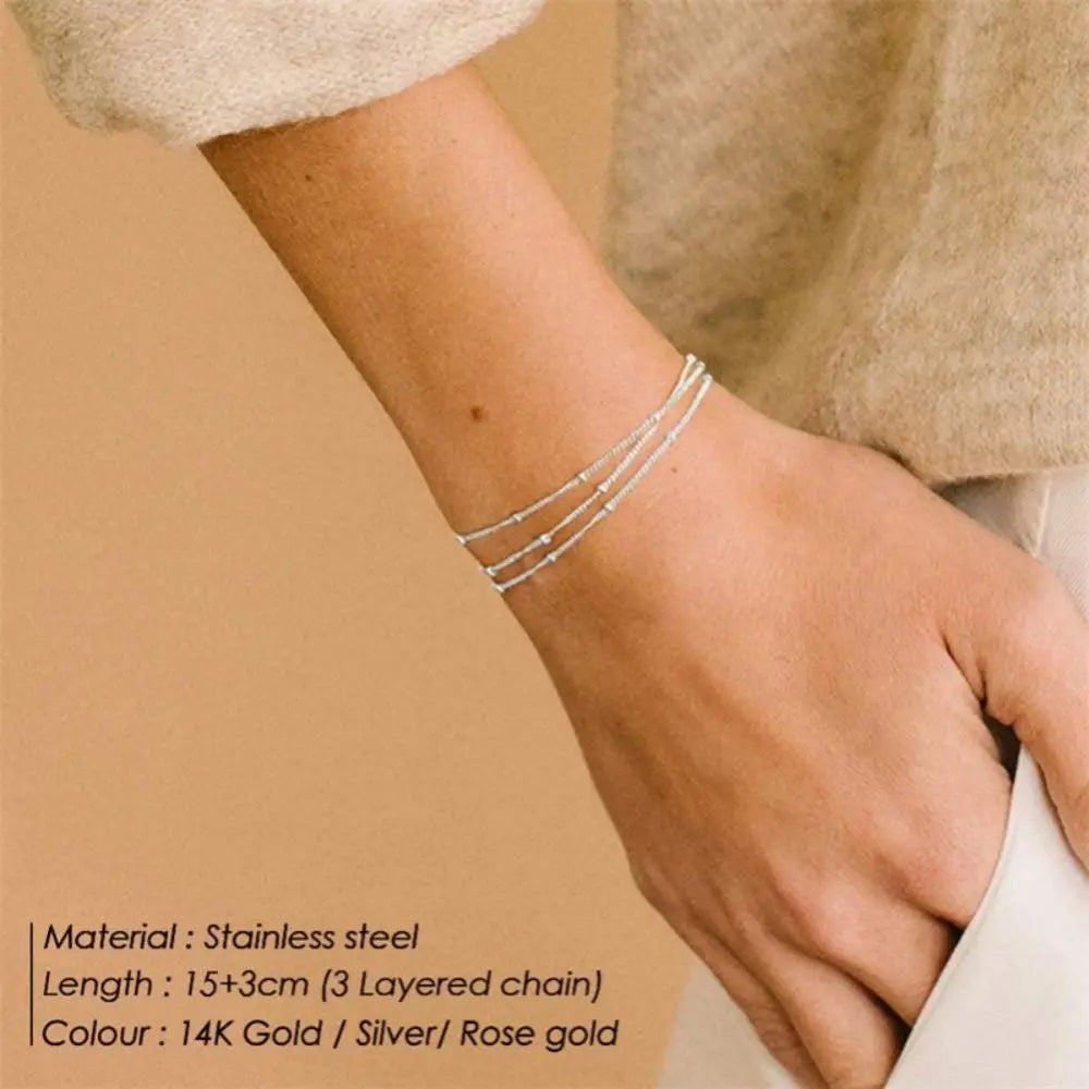 Layered Stainless Steel Bracelet for Women Gold Color Minimalism Multilayer Classic Bead Chain Bracelet Jewelry Wholesale