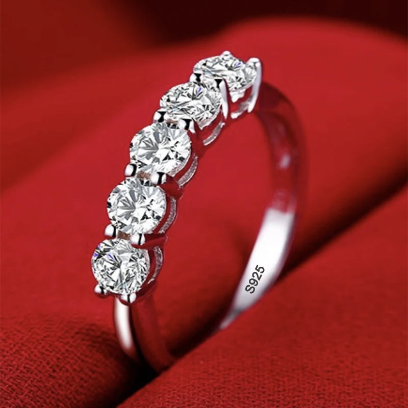 Luxury Pure 18K White Gold Color Tibetan Silver Ring round Clear 5A Zircon Engagement Wedding Band Bridal Jewelry Gift for Women