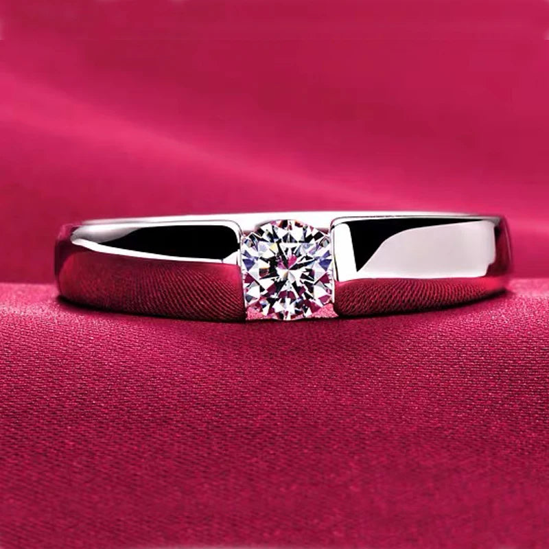 Luxury Pure 18K White Gold Color Tibetan Silver Ring round Clear 5A Zircon Engagement Wedding Band Bridal Jewelry Gift for Women