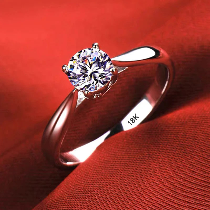 Luxury Pure 18K White Gold Color Tibetan Silver Ring round Clear 5A Zircon Engagement Wedding Band Bridal Jewelry Gift for Women