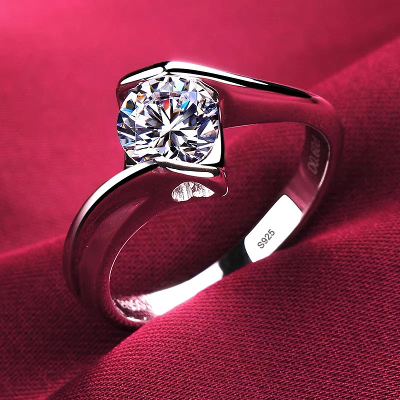 Luxury Pure 18K White Gold Color Tibetan Silver Ring round Clear 5A Zircon Engagement Wedding Band Bridal Jewelry Gift for Women
