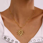 Fashion Vintage Chic Sun Shaped Pendant Necklace Stainless Steel Earrings Statement Golden Fashion Jewlery Accessories Gift