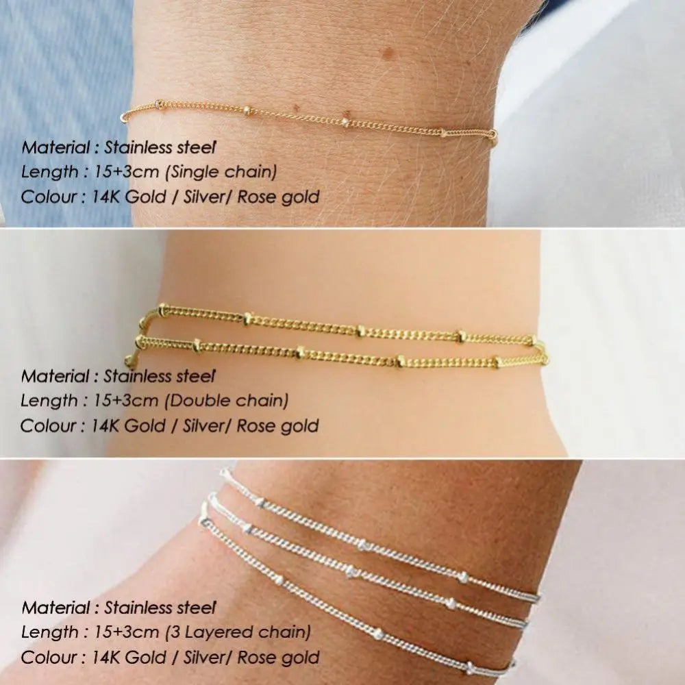 Layered Stainless Steel Bracelet for Women Gold Color Minimalism Multilayer Classic Bead Chain Bracelet Jewelry Wholesale