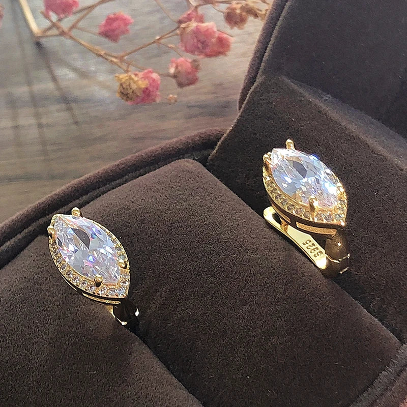 Luxury Simple Natural Zircon Stud Earrings for Women Fashion 925 Silver Bridal Wedding Earrings OL Crystal Jewelry Gifts